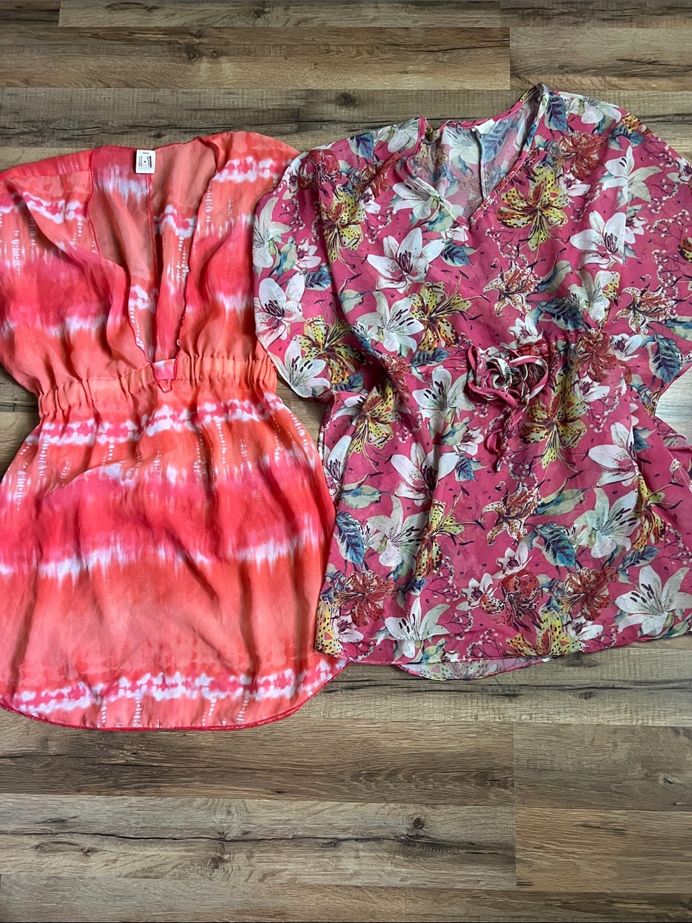 Arizona Jean Company Pink Floral Tie-Front swim cover up bundle